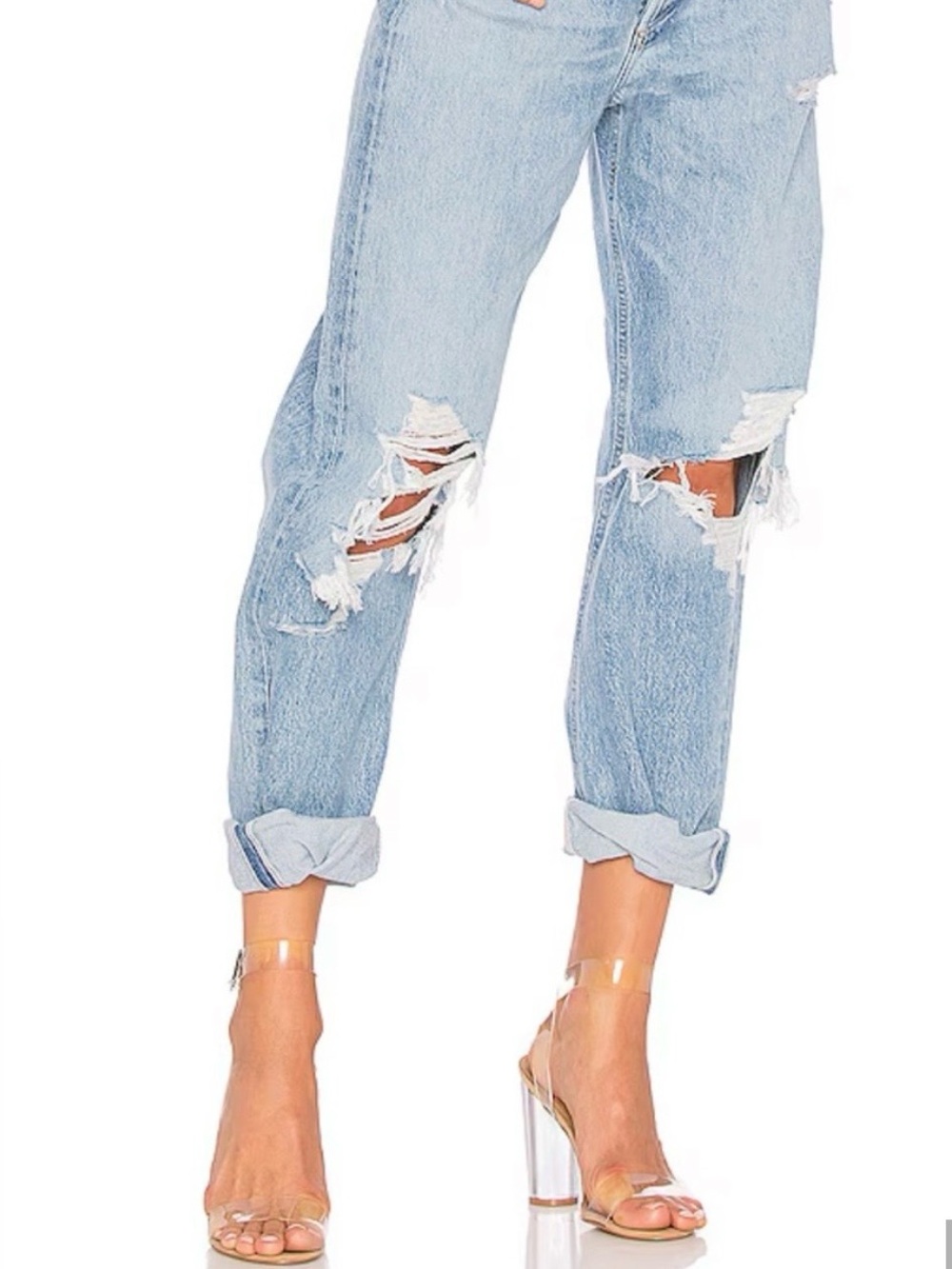 Agolde 90’s Jeans, Light Blue Distressed Boyfriend Jeans
